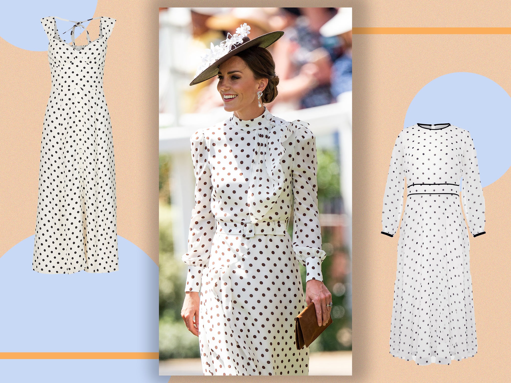 Kate Middletons Dress Today At Ascot Dupes For The Alessandra Rich Polka Dot Midi The 